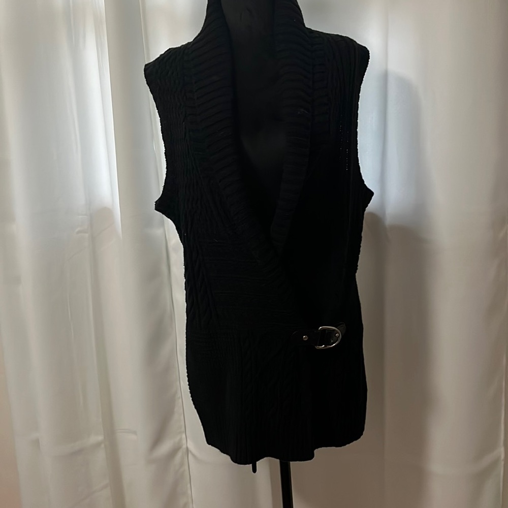 Black Ralph Lauren XL sweater vest with silvertone belt accent